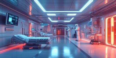 Modern futuristic hospital with advanced technology and design photo