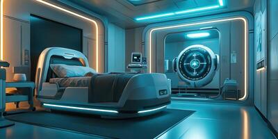 Futuristic hospital room featuring advanced medical technology photo