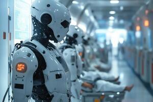 Future hospital with advanced robotic assistants photo