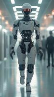 Future hospital features advanced humanoid robot in corridor photo