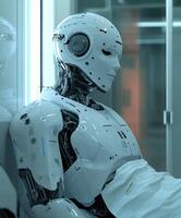 Advanced robot assistant in a futuristic hospital setting photo