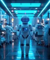 Innovative robotic assistant in a futuristic hospital setting photo