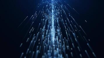 Abstract digital background with glowing neon particles flying upward. movement of a stream of glowing bright lines of particles video