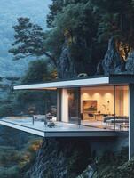 Modern cliffside house with stunning mountain views photo
