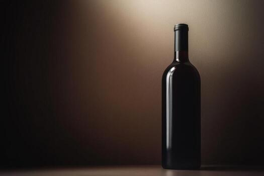 Elegant red wine bottle set against a dark background photo