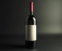 Elegant red wine bottle with blank label on dark background photo