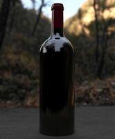 Elegant wine bottle stands against a natural backdrop photo