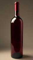 Elegant red wine bottle against soft background photo