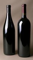 Two large wine bottles displayed on a neutral background photo
