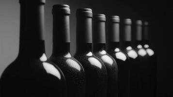 Bottles of wine arranged in a stylish row on a dark background photo
