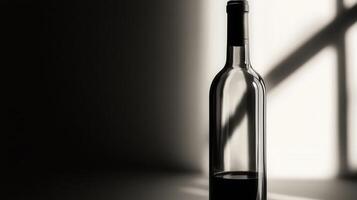 Dark bottle of wine illuminated by soft light in a room photo