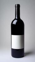 Elegant wine bottle with blank label on neutral backdrop photo