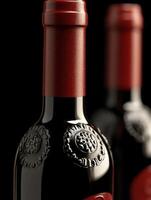 Elegant red wine bottles against a dark background photo