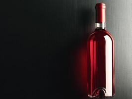 Elegant red wine bottle beautifully illuminated on dark surface photo