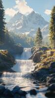Majestic waterfall cascading through serene forest landscape photo