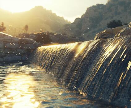 cascada cascadas dentro un sereno piscina durante dorado hora foto