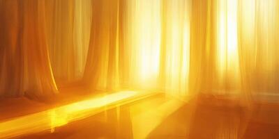 Golden light streaming through translucent curtains in a room photo