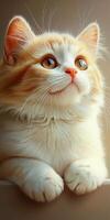 Cute orange and white cat looking curiously indoors photo
