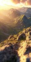 Majestic mountain landscape at golden hour in nature photo