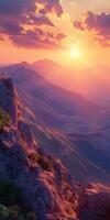 Majestic sunset over mountainous landscape with vibrant colors photo