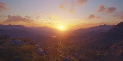 Beautiful sunset over mountains and valleys in nature photo