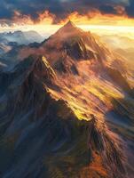 Majestic mountain range bathed in sunset glow photo