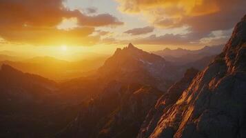 Sunset view over mountainous landscape in early evening photo