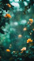 A spider web in the middle of a forest photo