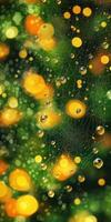 Dew drops catch light on a spider web in a green garden photo