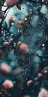 Morning dew glistening on spider web in a garden photo
