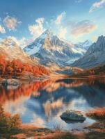 Majestic mountain landscape reflecting in a calm lake photo