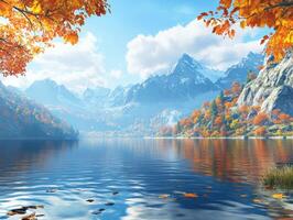 Autumn landscape with mountains and tranquil lake view photo