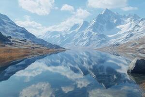 Serene mountain landscape reflecting in tranquil lake photo