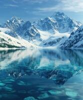 Scenic mountain landscape reflecting on a tranquil lake photo