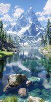 Stunning mountain landscape with clear lake and reflection photo