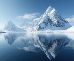 Majestic snowy mountains reflecting in calm lake waters photo