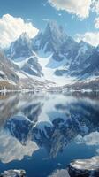 Majestic mountain landscape reflecting in calm lake waters photo