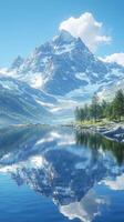 Majestic mountain landscape with clear lake and reflections photo