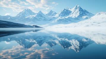 Majestic snow-capped mountains reflecting on calm lake photo