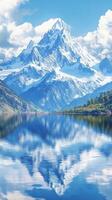 Majestic mountain reflected in tranquil lake under blue sky photo