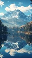 Scenic mountain landscape reflecting in calm lake water photo