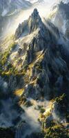 Majestic mountain peak bathed in morning light photo
