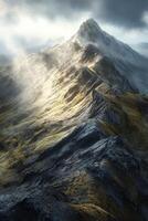 Majestic mountain range illuminated by soft light photo