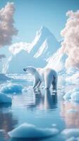 Polar bear on ice in the middle of a lake photo