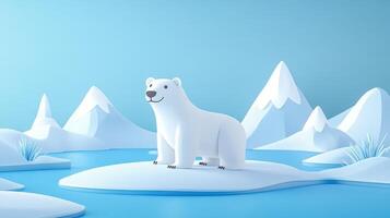 A polar bear standing on an island in the middle of a lake photo