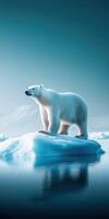 Polar bear standing on an iceberg in the middle of the ocean photo