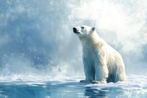 Melting ice reveals polar bear in a changing environment photo