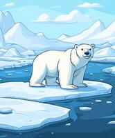Melting ice and a polar bear on an ice floe in the Arctic photo