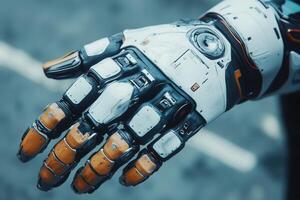Intricate design of a cyborg hand showing advanced technology photo