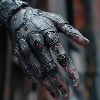 Intricate design of a futuristic cyborg hand close-up photo